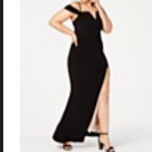 City Studio Plus Size Off-The-Shoulder Slit Gown
